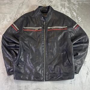Vintage Arizona Faux Leather Jacket Mens L Black Biker Cafe Racer Moto